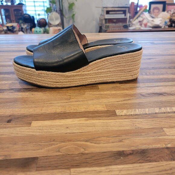 J.Crew Black Leather Platform Espadrille Sandal/Slide Style #AN868 - Picture 4 of 14